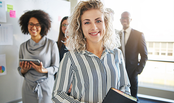 Smiling support team employee