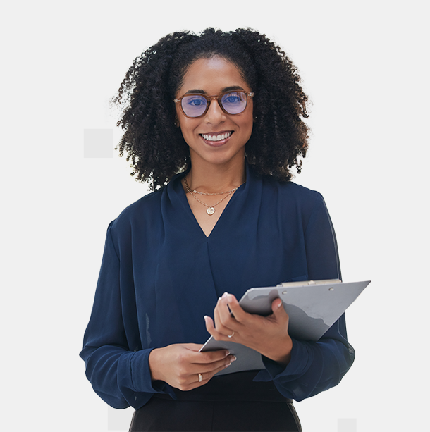 portrait of attractive businesswoman holding clipboard