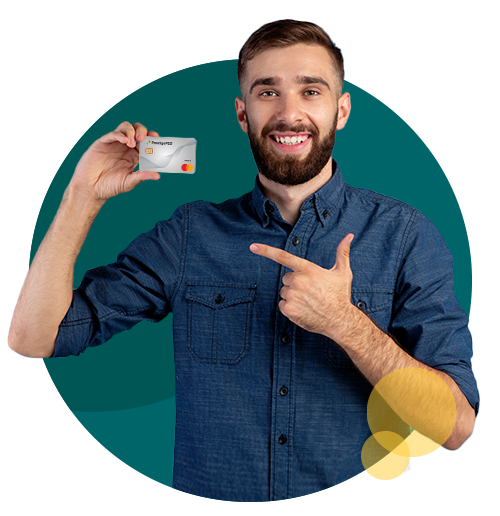 Juice Financial Paycard - Attractive male holding debit card