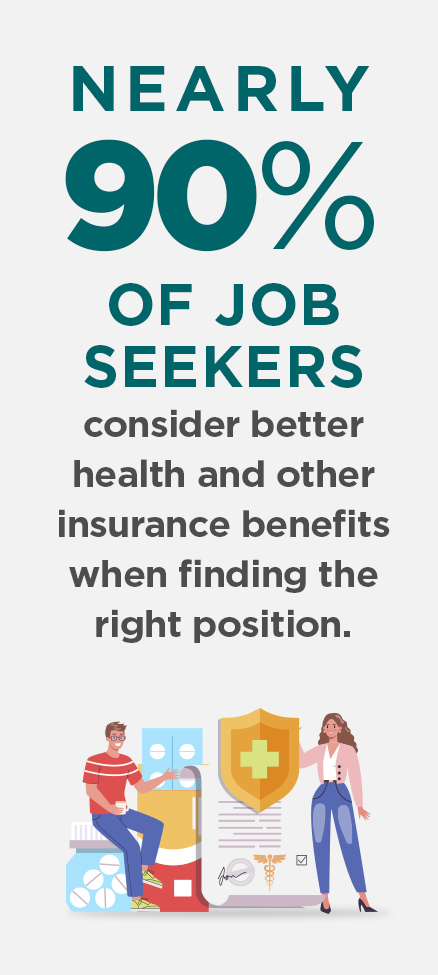 90% of job seekers consider employee benefits when looking for a job infographic