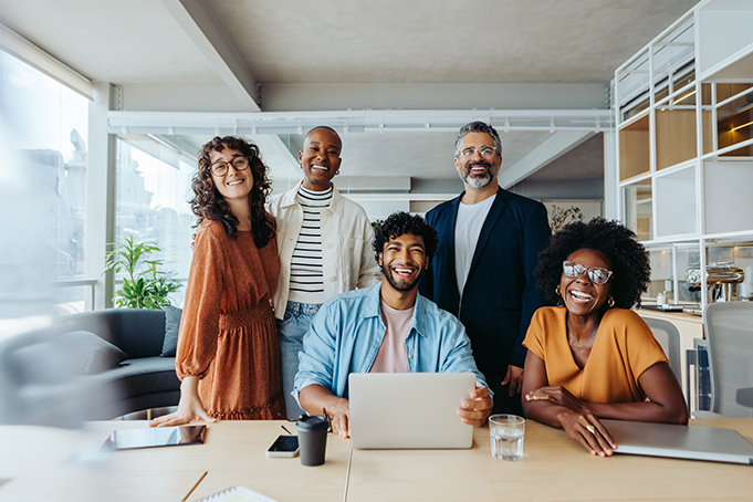 Happy office employees