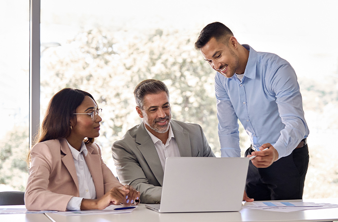 diverse office team working together